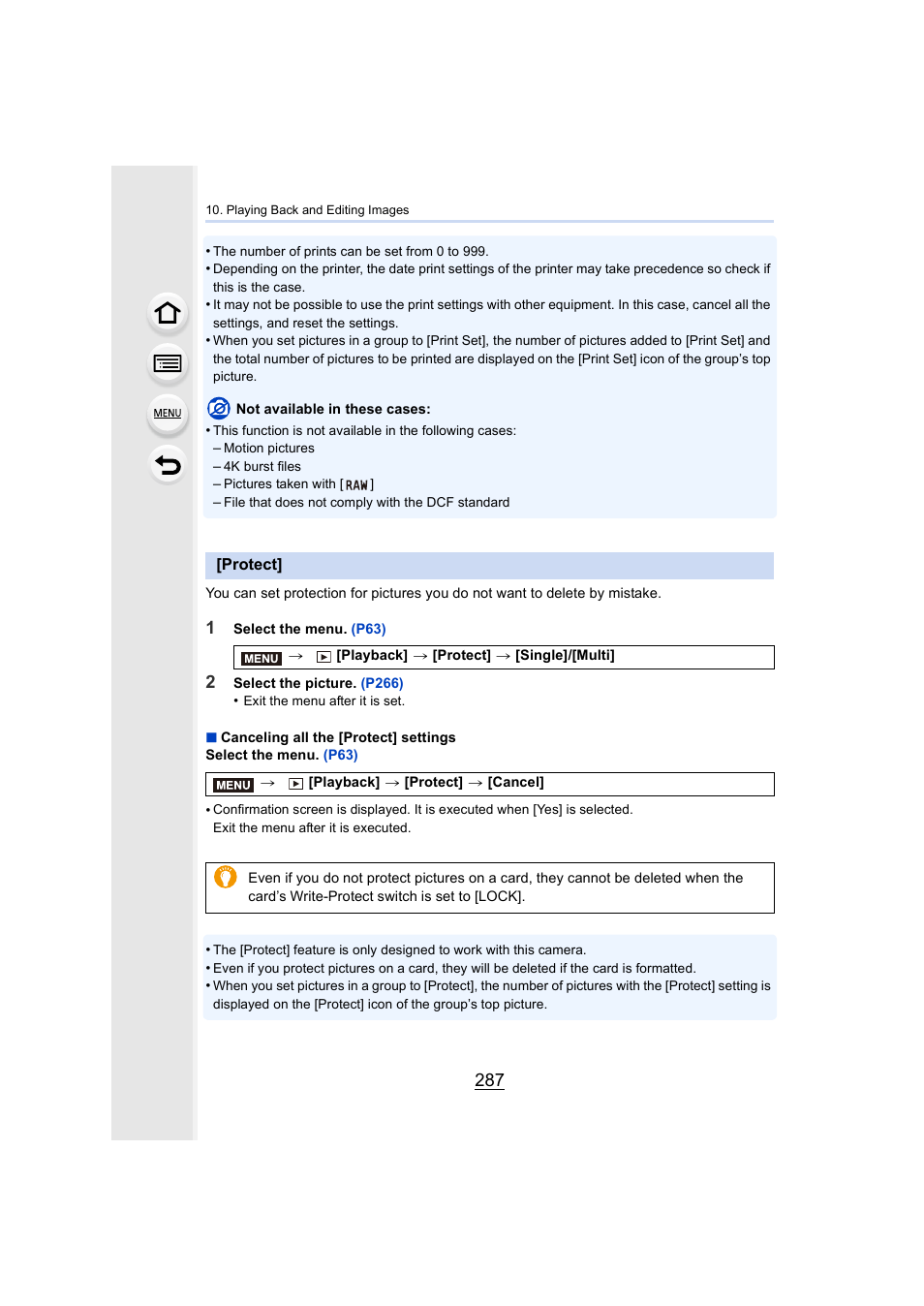 Protect, P287, P287) | Panasonic Lumix DMC-G7 body User Manual | Page 287 / 411