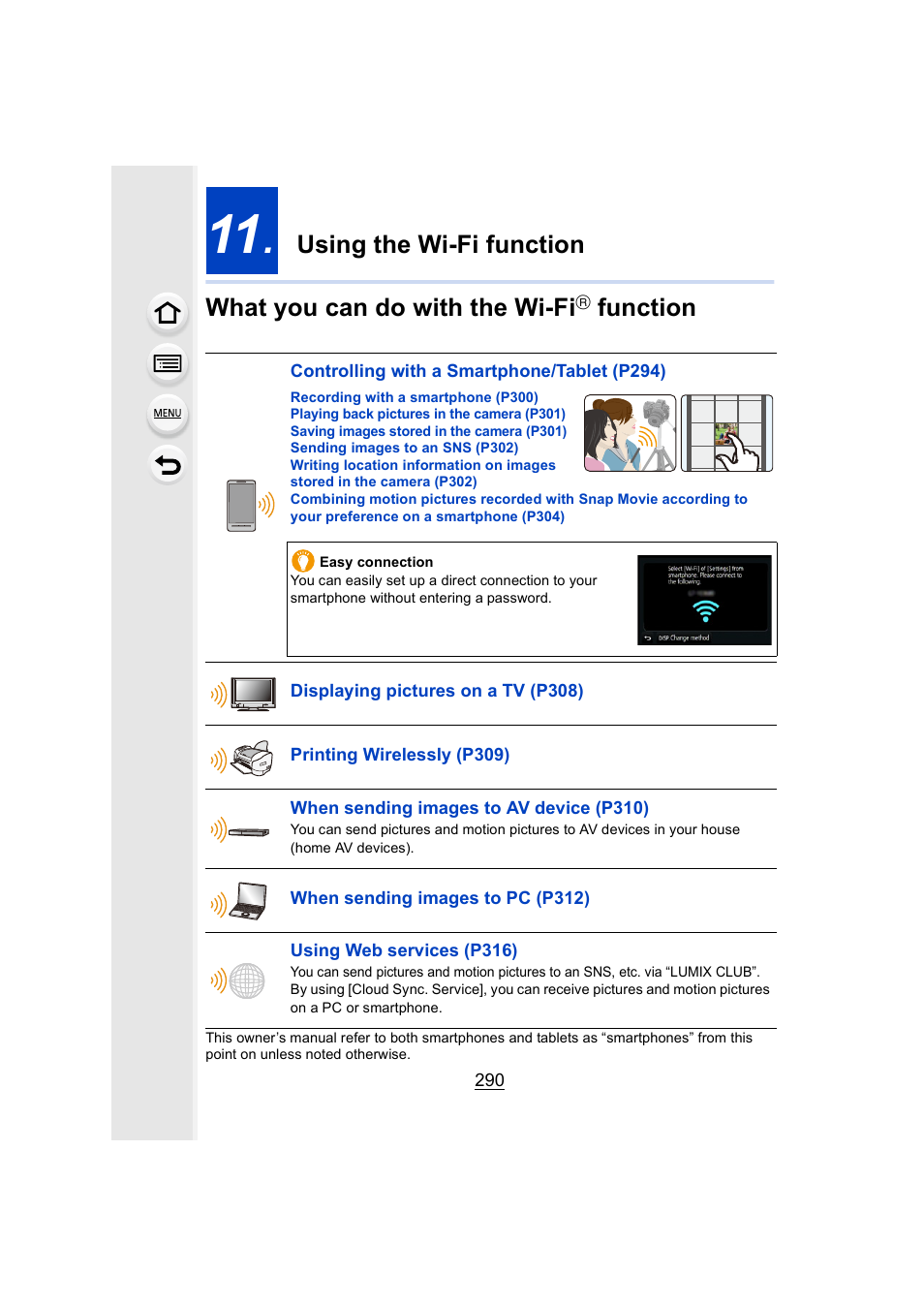 Using the wi-fi function, What you can do with the wi-fi function, P290 | What you can do with the wi-fi, Function | Panasonic Lumix DMC-G7 body User Manual | Page 290 / 411