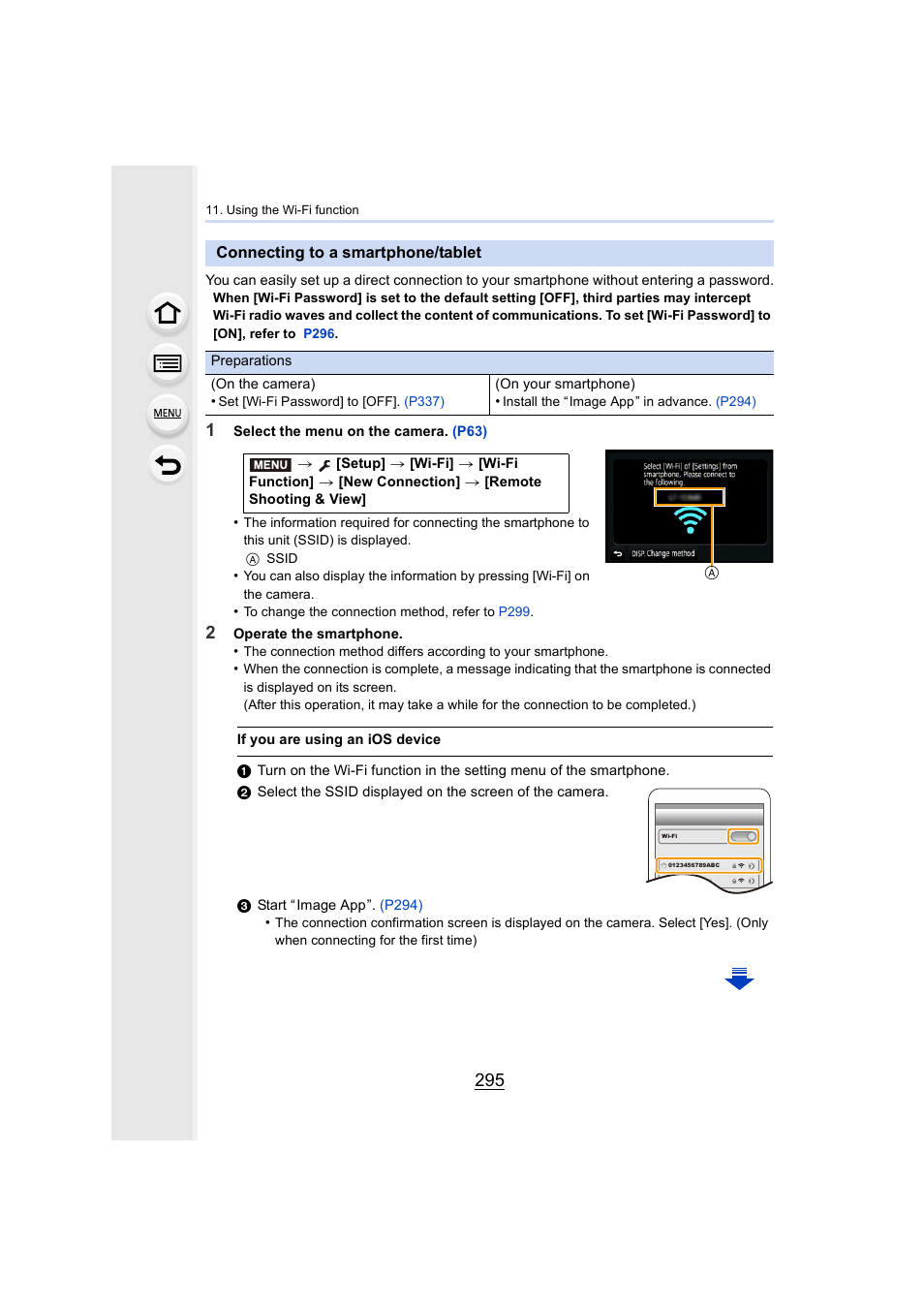 Connecting to a smartphone/tablet, P295) | Panasonic Lumix DMC-G7 body User Manual | Page 295 / 411