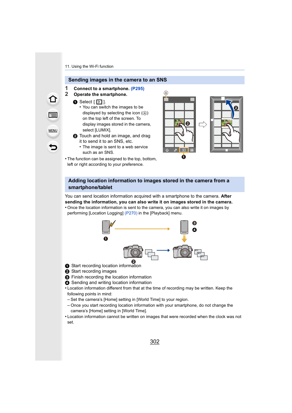 Sending images in the camera to an sns, Smartphone/tablet, P302 | P302), Camera (p302) | Panasonic Lumix DMC-G7 body User Manual | Page 302 / 411
