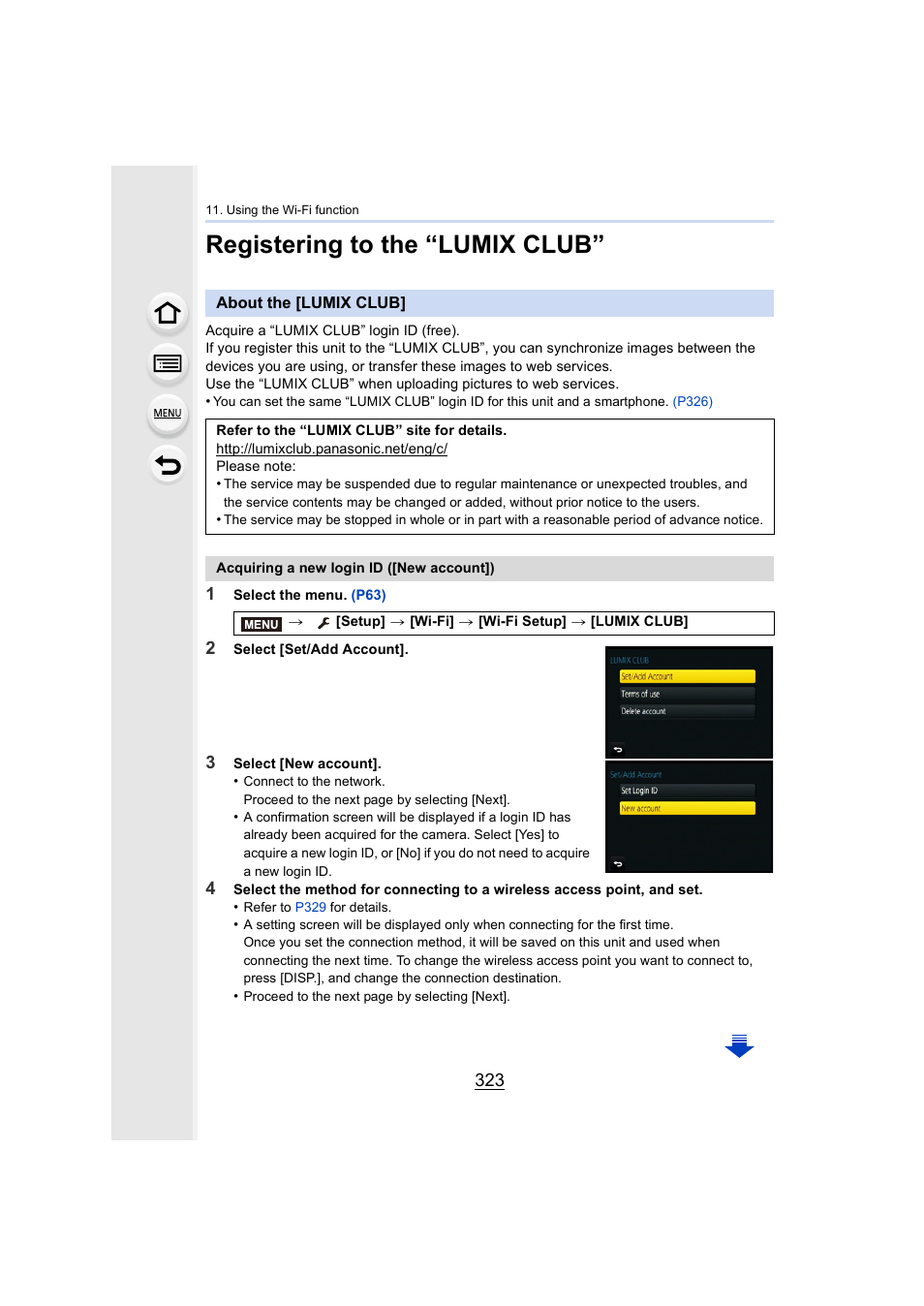 Registering to the “lumix club, About the [lumix club, P323) | Panasonic Lumix DMC-G7 body User Manual | Page 323 / 411