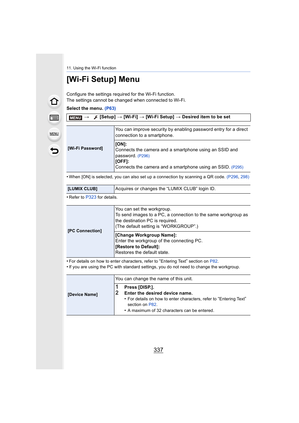 Wi-fi setup] menu, P337) | Panasonic Lumix DMC-G7 body User Manual | Page 337 / 411