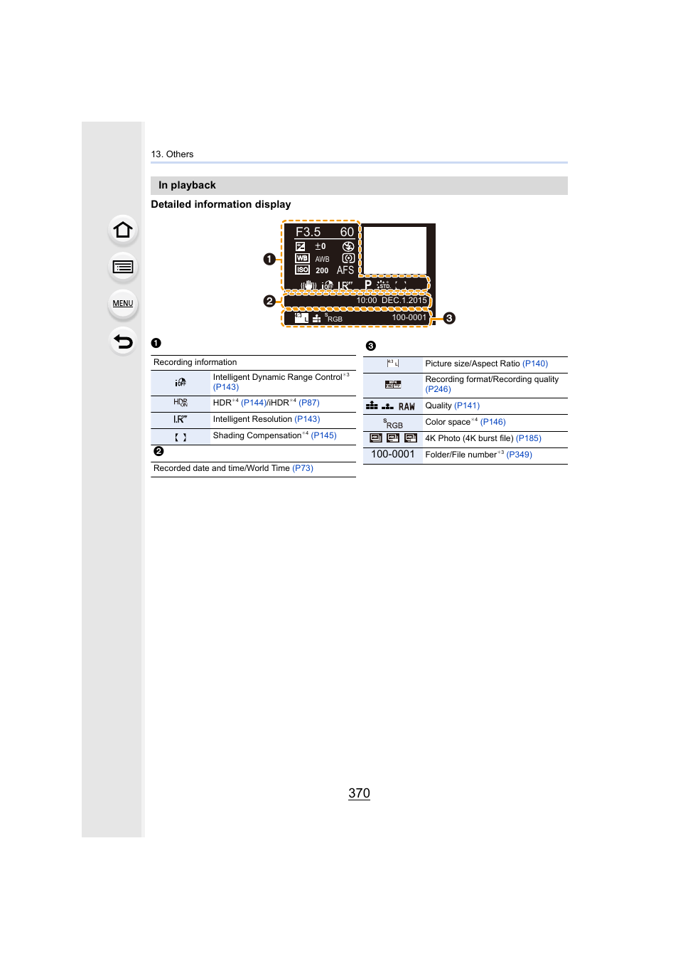 F3.5 60, Detailed information display in playback | Panasonic Lumix DMC-G7 body User Manual | Page 370 / 411
