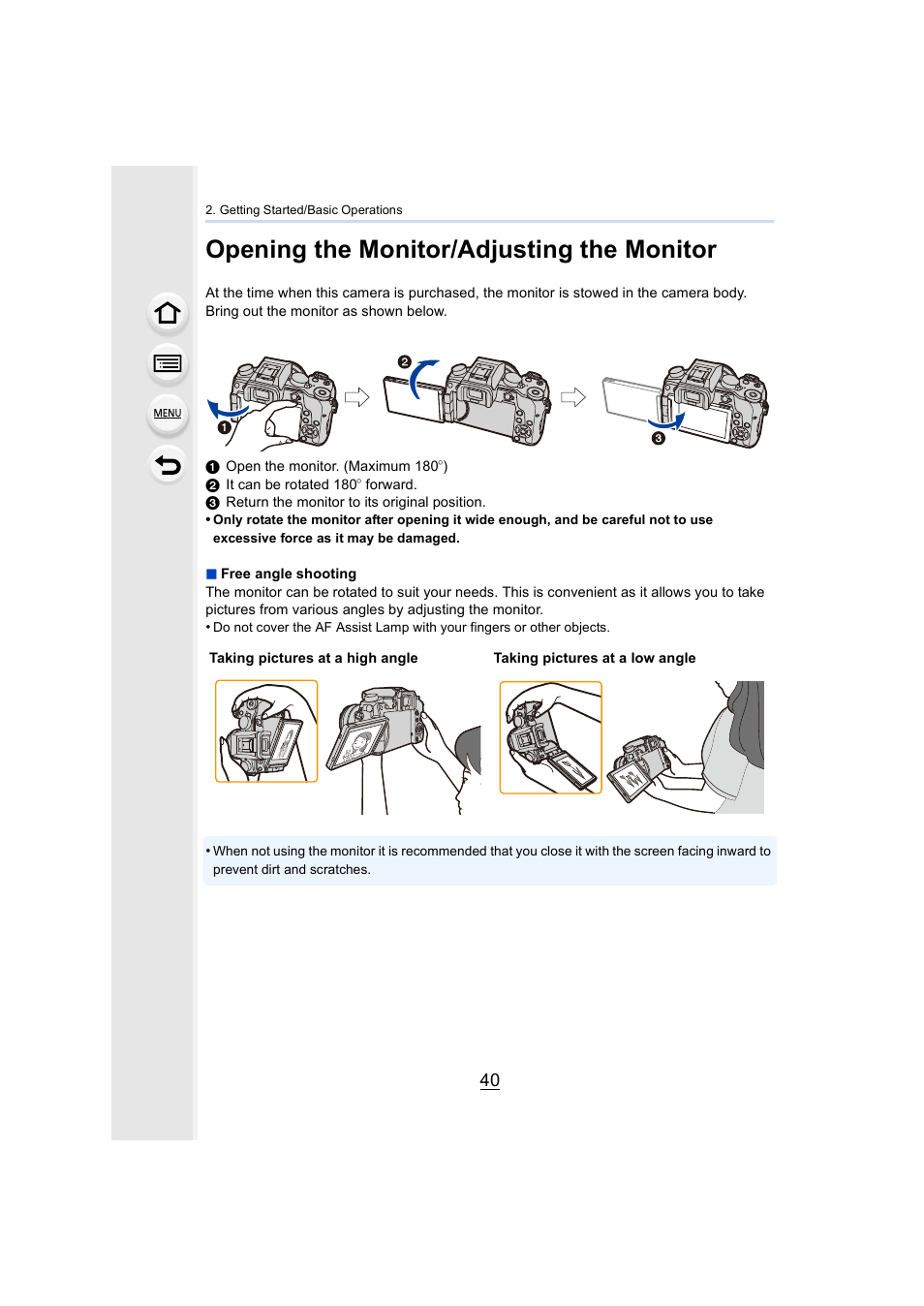 Opening the monitor/adjusting the monitor, P40) | Panasonic Lumix DMC-G7 body User Manual | Page 40 / 411