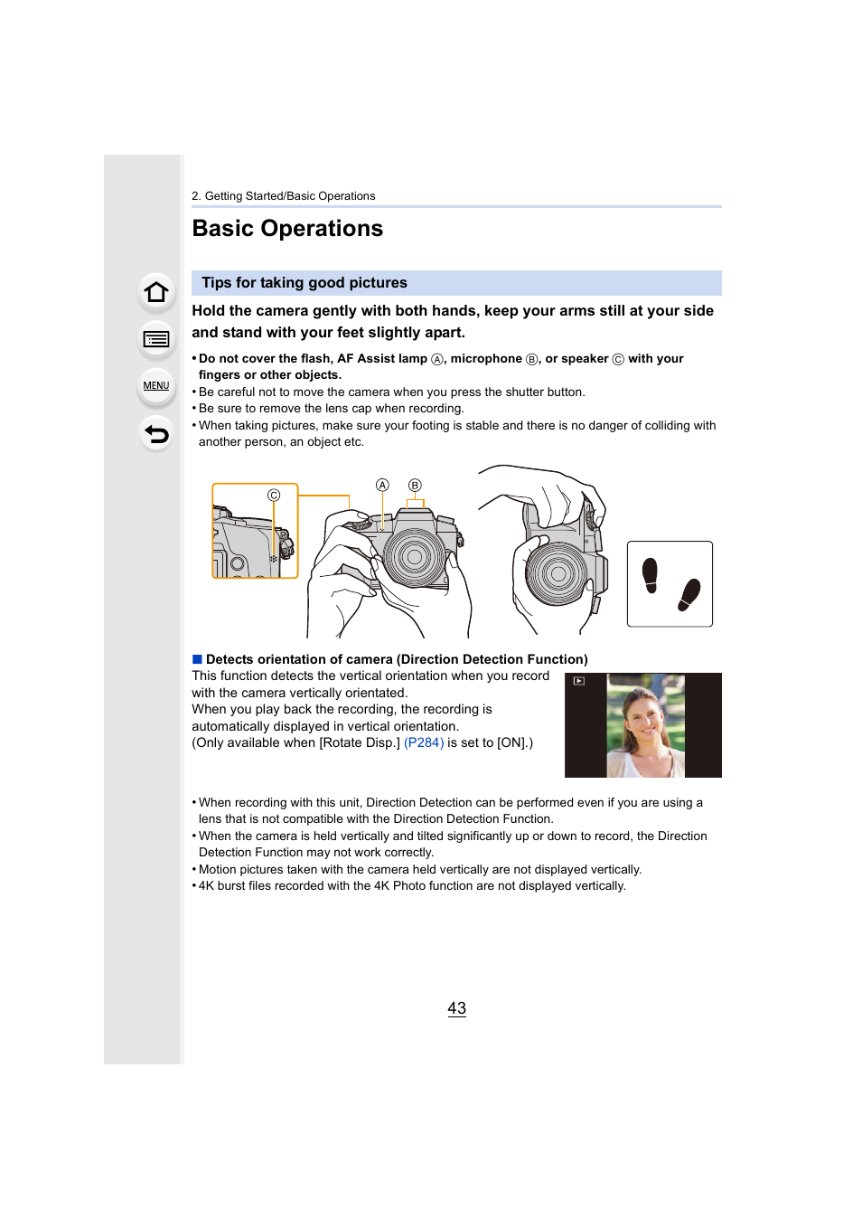 Basic operations, Tips for taking good pictures | Panasonic Lumix DMC-G7 body User Manual | Page 43 / 411