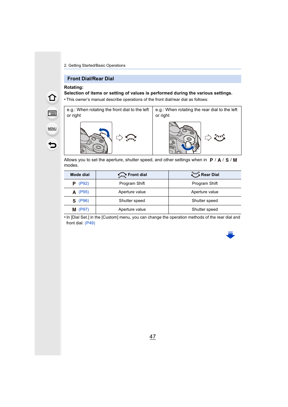 Front dial/rear dial, P47) | Panasonic Lumix DMC-G7 body User Manual | Page 47 / 411