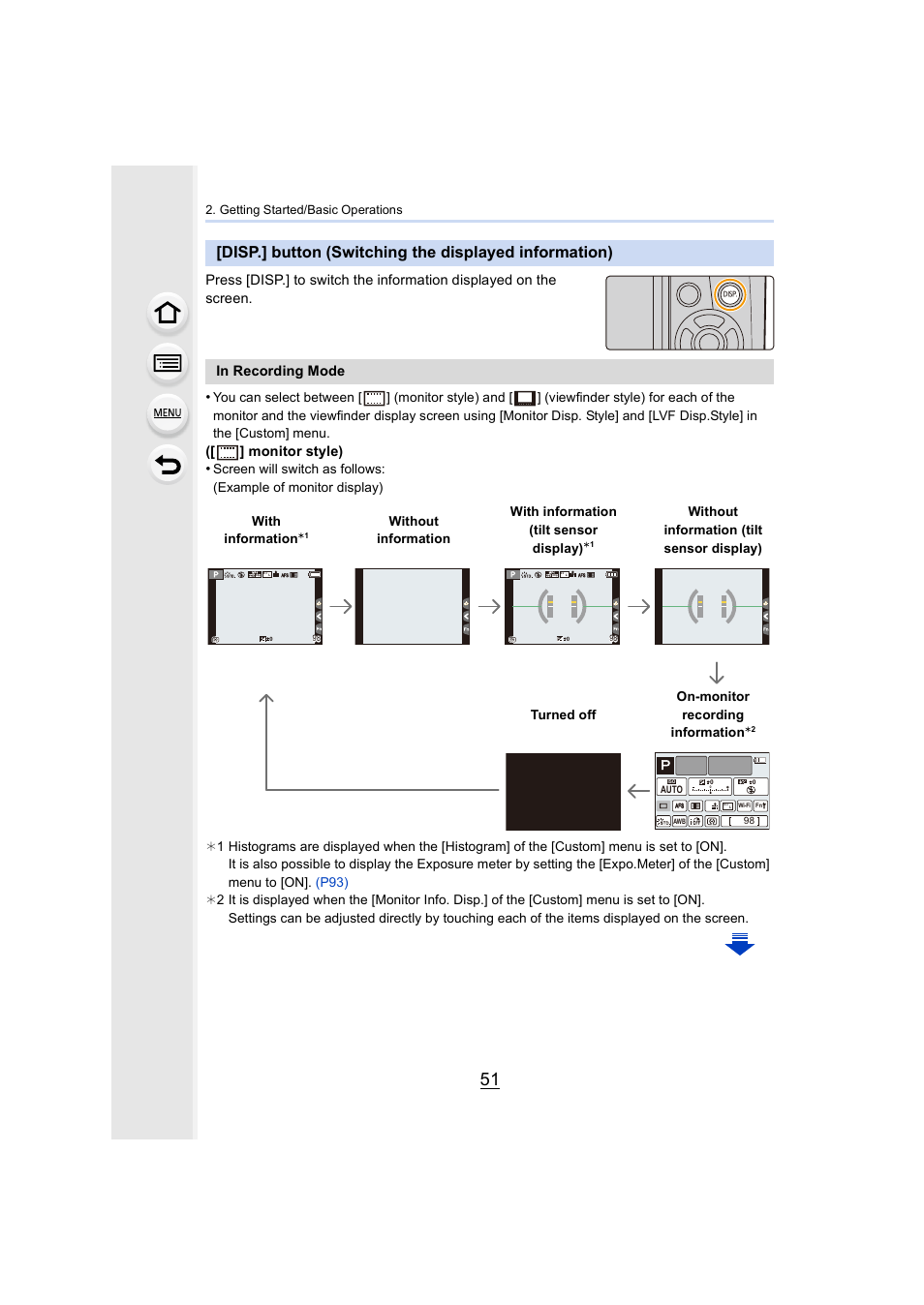 Button, Monitor style), With information | Getting started/basic operations | Panasonic Lumix DMC-G7 body User Manual | Page 51 / 411