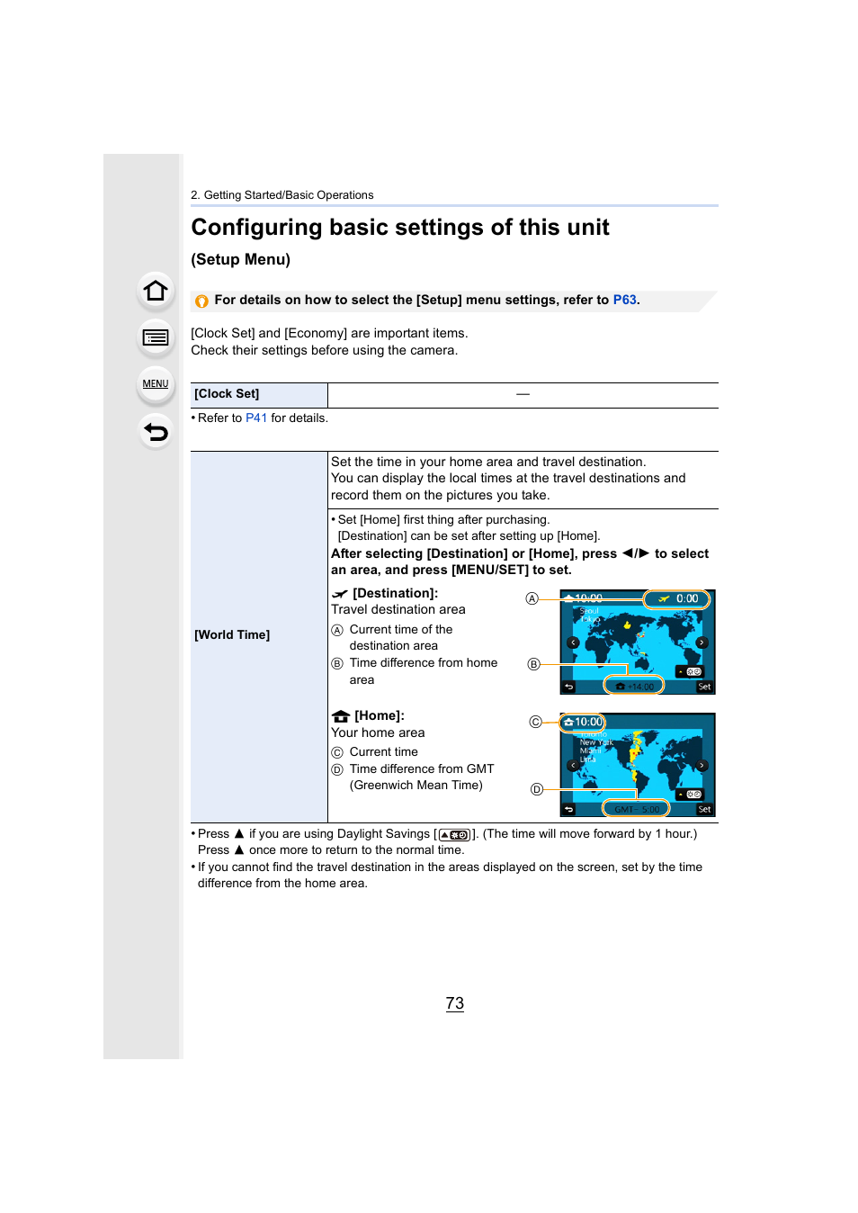 P73), Configuring basic settings of this unit, Setup menu) | Panasonic Lumix DMC-G7 body User Manual | Page 73 / 411