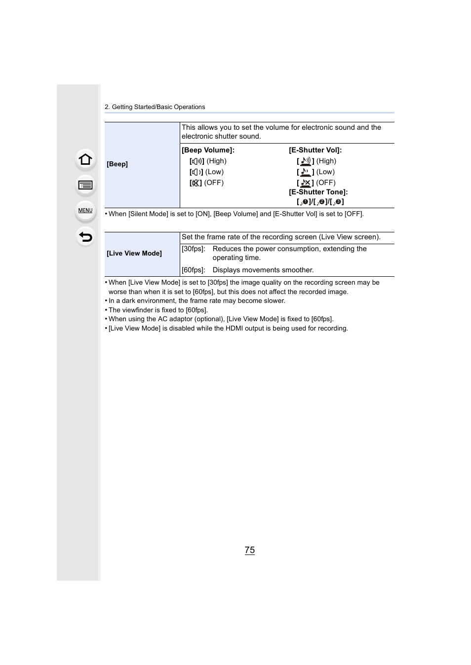 Peaker, P75) | Panasonic Lumix DMC-G7 body User Manual | Page 75 / 411