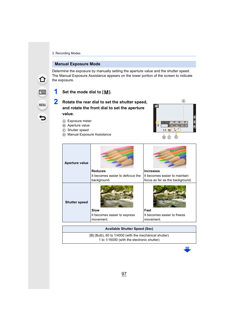 Manual exposure mode, P97), Set the mode dial to | Panasonic Lumix DMC-G7 body User Manual | Page 97 / 411