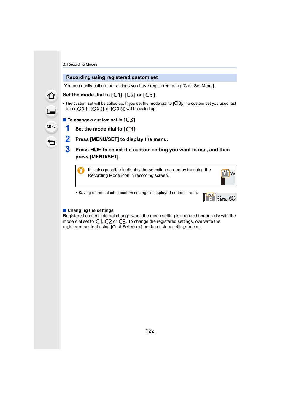 Recording using registered custom set | Panasonic Lumix GX8 User Manual | Page 122 / 403