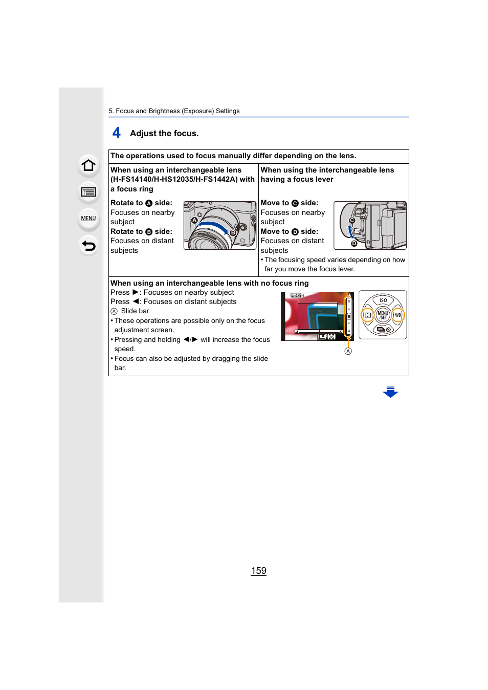 P159), Adjust the focus | Panasonic Lumix GX8 User Manual | Page 159 / 403
