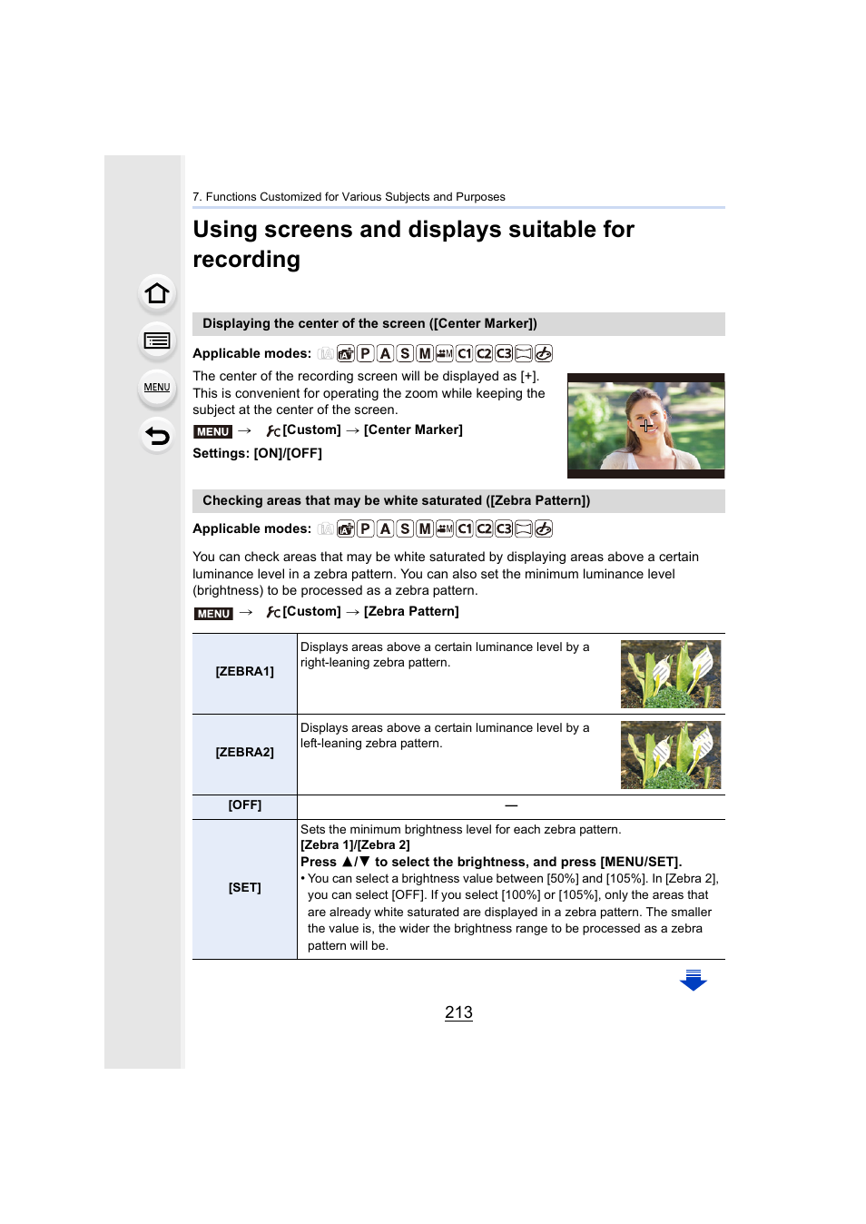 Using screens and displays suitable for recording, P213, P213) | Panasonic Lumix GX8 User Manual | Page 213 / 403