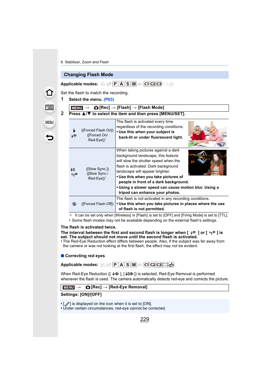 Changing flash mode, P229, P229) | Panasonic Lumix GX8 User Manual | Page 229 / 403