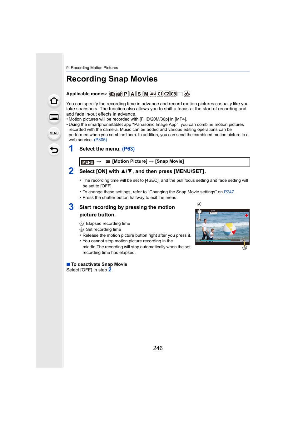 Recording snap movies, P246, P246) | Panasonic Lumix GX8 User Manual | Page 246 / 403