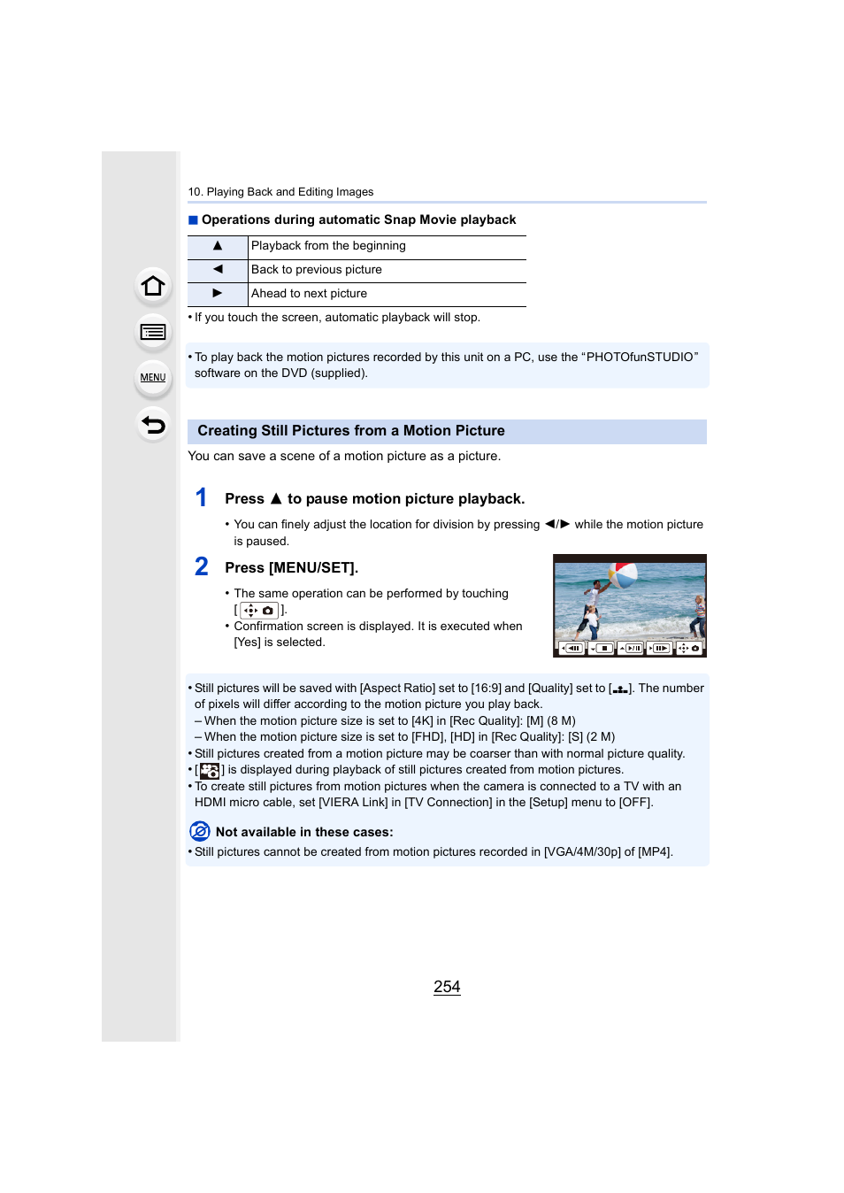 Creating still pictures from a motion picture | Panasonic Lumix GX8 User Manual | Page 254 / 403