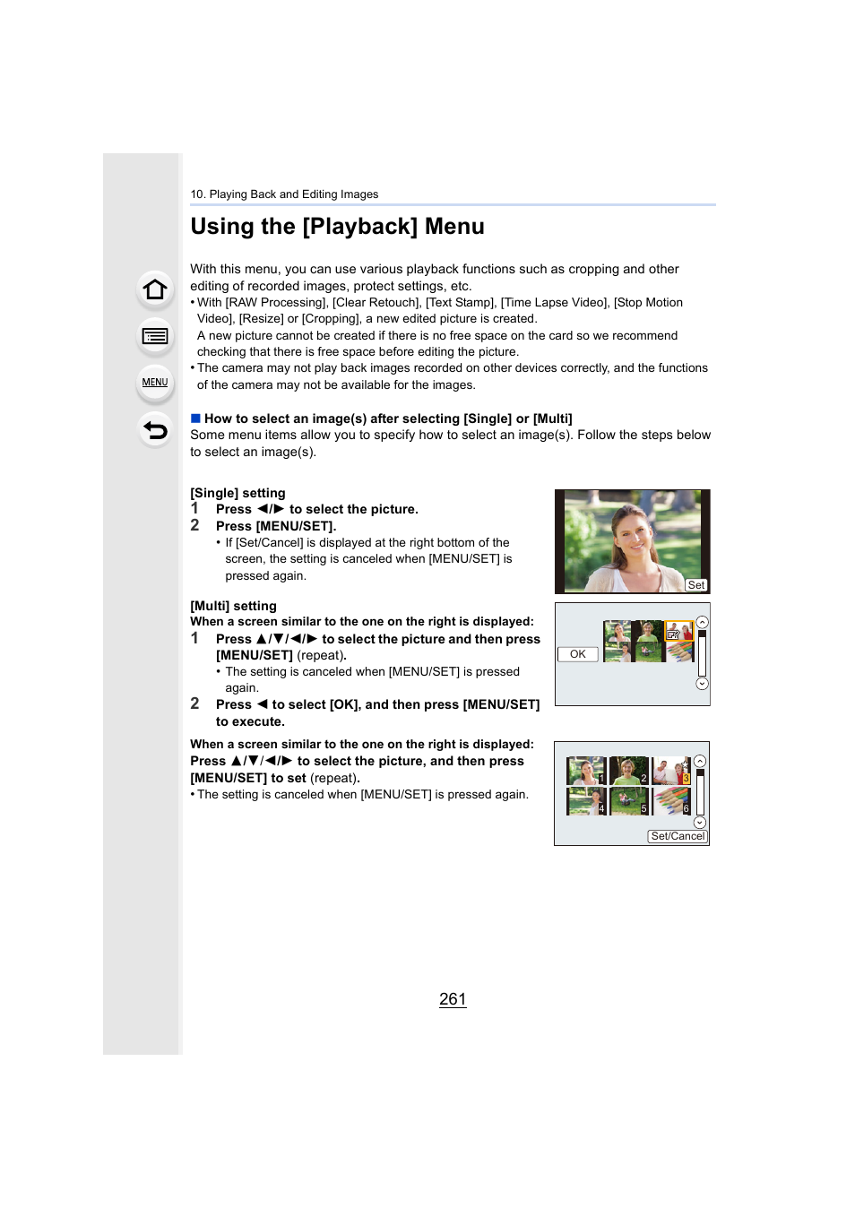 Using the [playback] menu | Panasonic Lumix GX8 User Manual | Page 261 / 403
