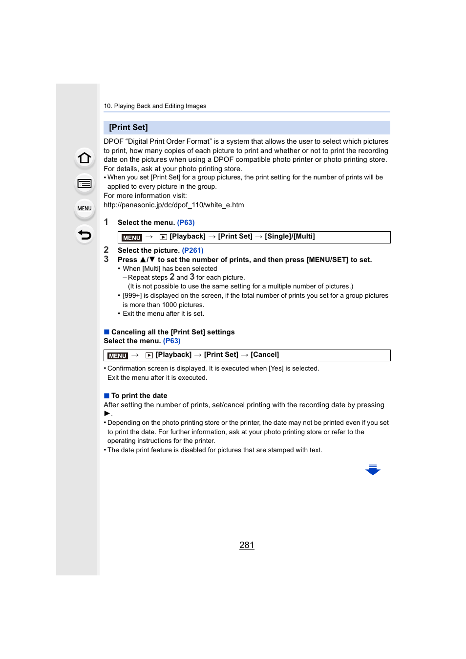 Print set, P281, P281) | Panasonic Lumix GX8 User Manual | Page 281 / 403