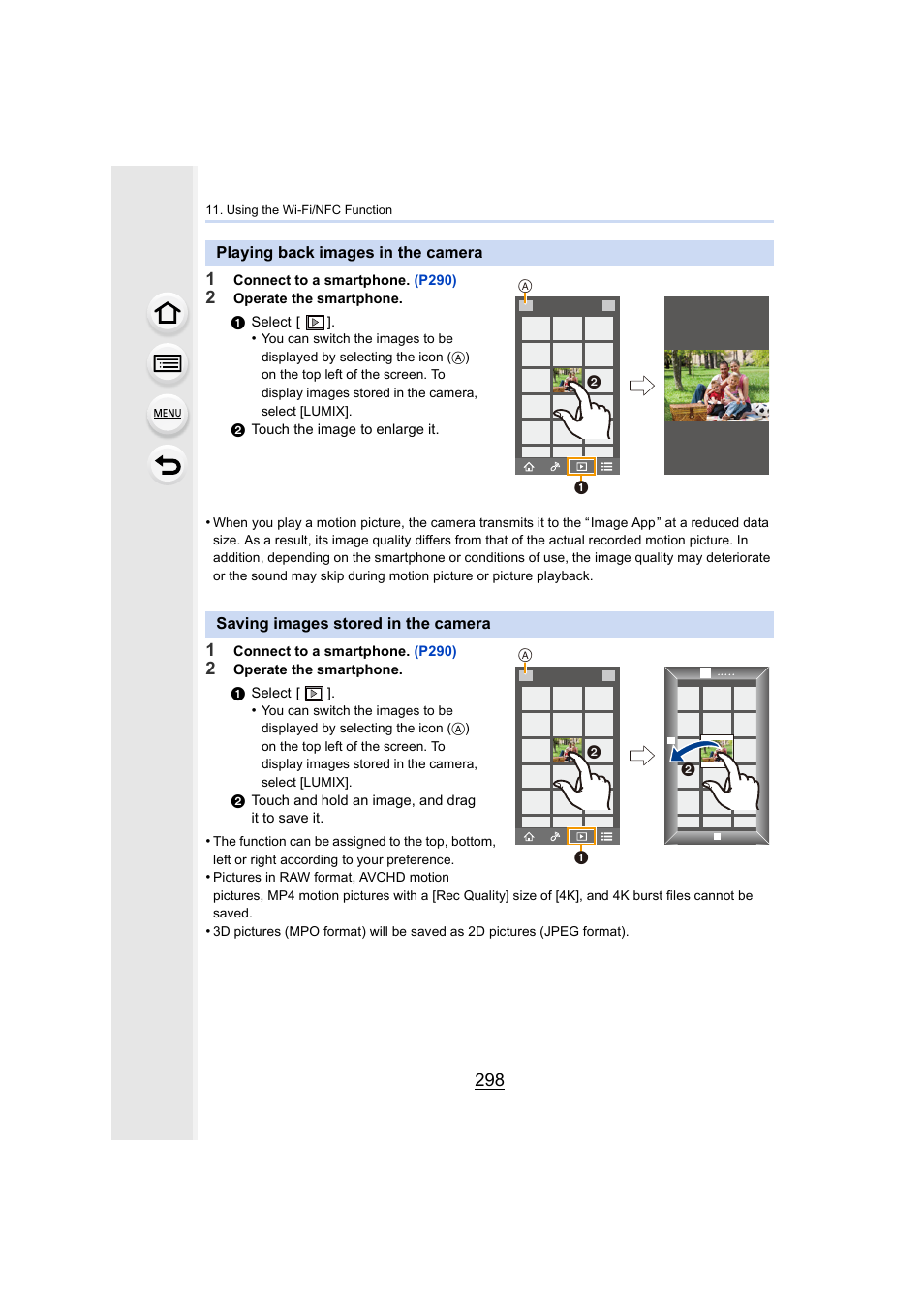 Playing back images in the camera, Saving images stored in the camera, P298 | P298) | Panasonic Lumix GX8 User Manual | Page 298 / 403