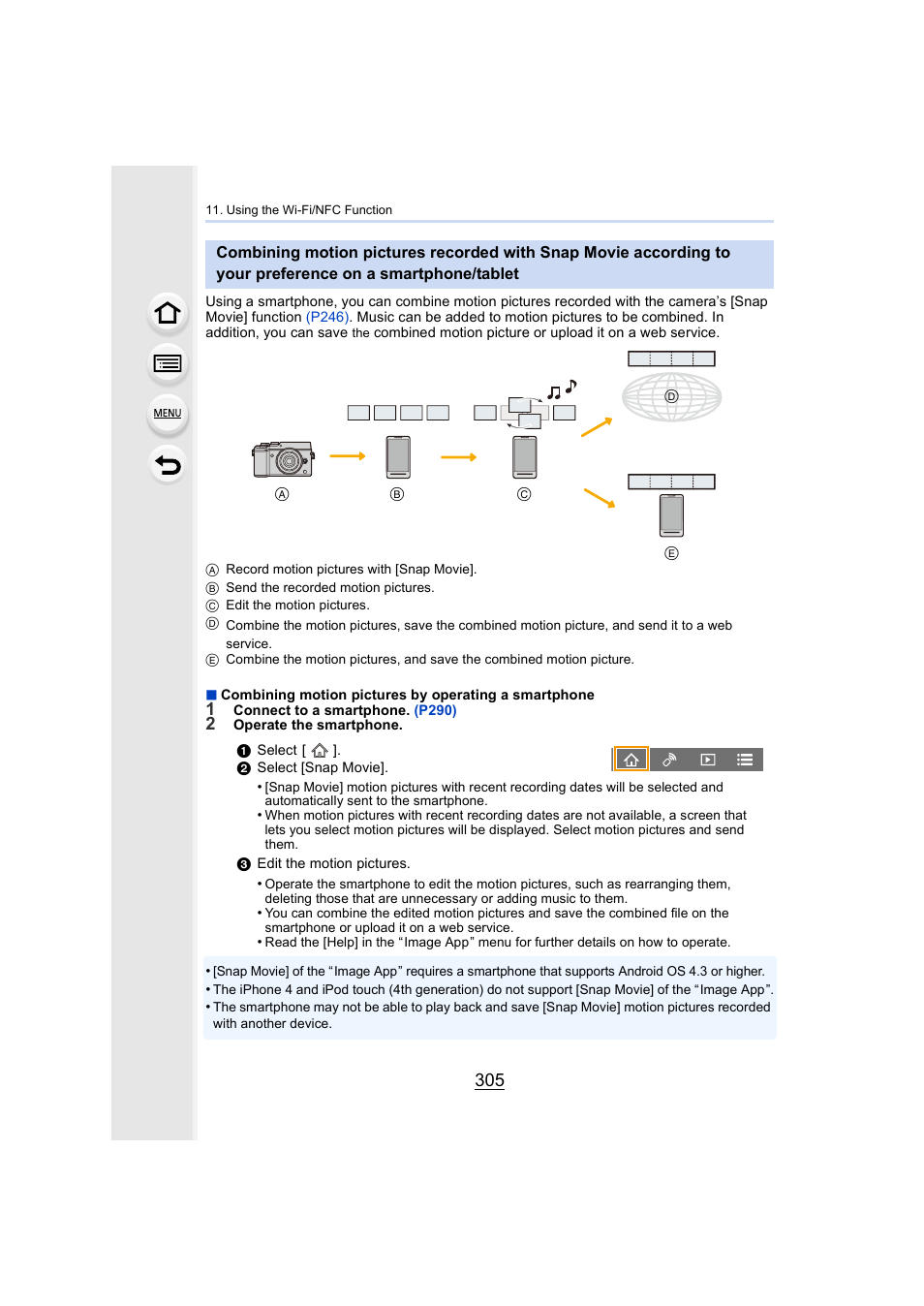 Preference on a smartphone/tablet, P305, P305) | Panasonic Lumix GX8 User Manual | Page 305 / 403