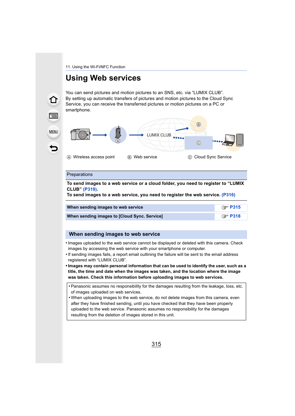 Using web services, When sending images to web service, P315 | P315), Eb service | Panasonic Lumix GX8 User Manual | Page 315 / 403