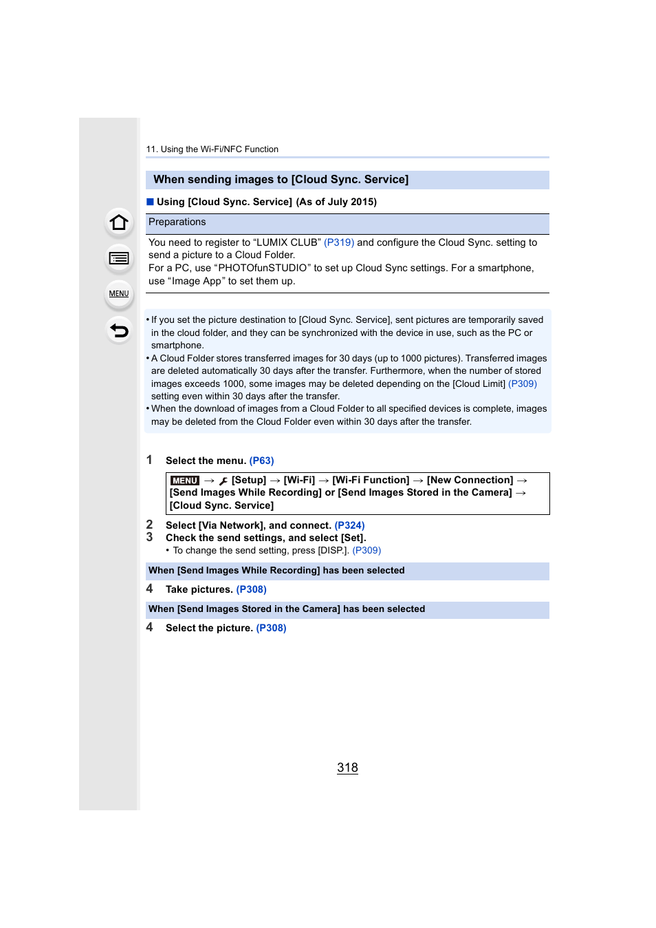 When sending images to [cloud sync. service, P318, P318) | Panasonic Lumix GX8 User Manual | Page 318 / 403