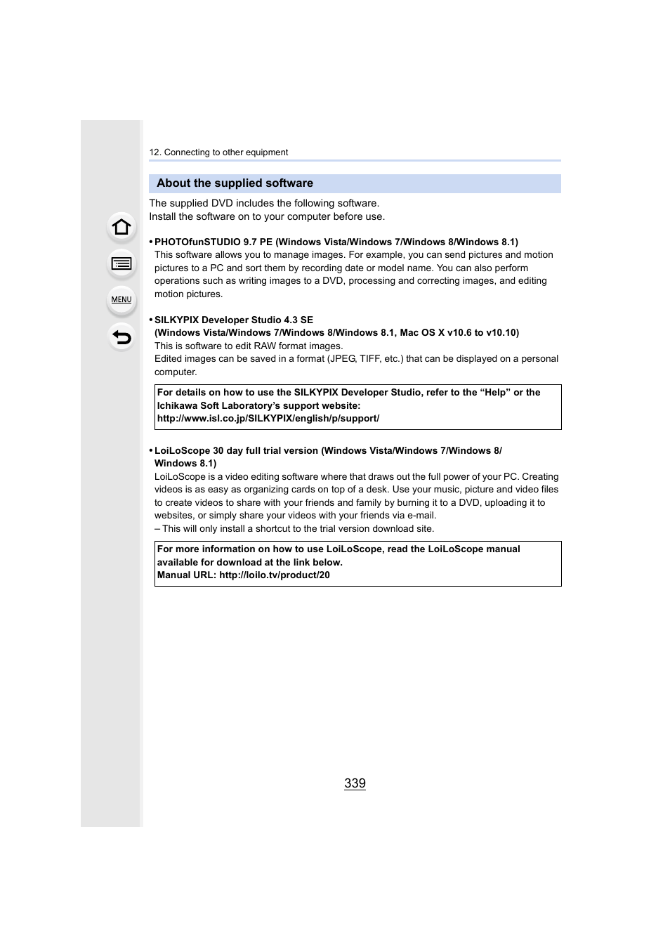 About the supplied software, P339, P339) | Panasonic Lumix GX8 User Manual | Page 339 / 403
