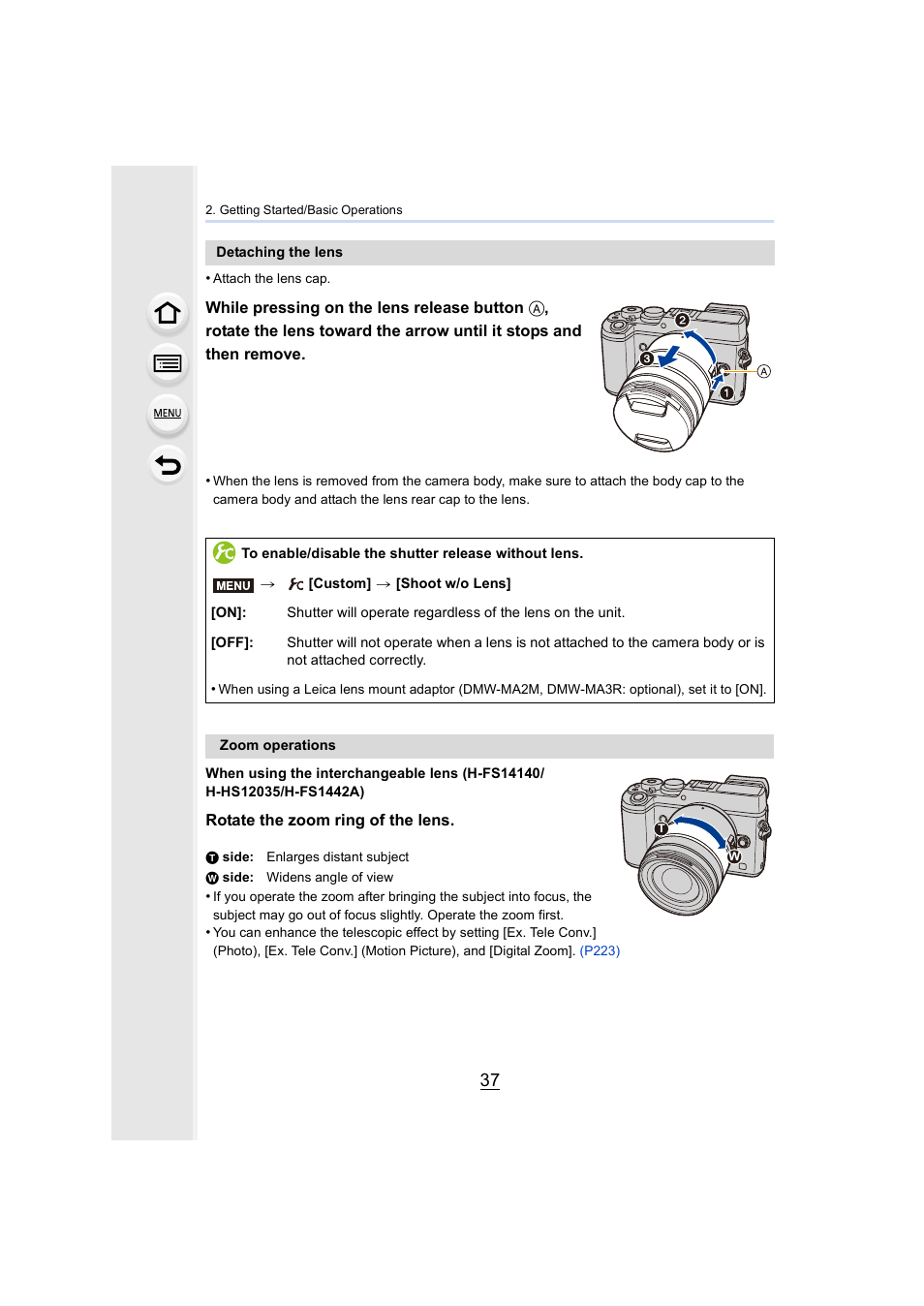 Lens release button, P37) | Panasonic Lumix GX8 User Manual | Page 37 / 403