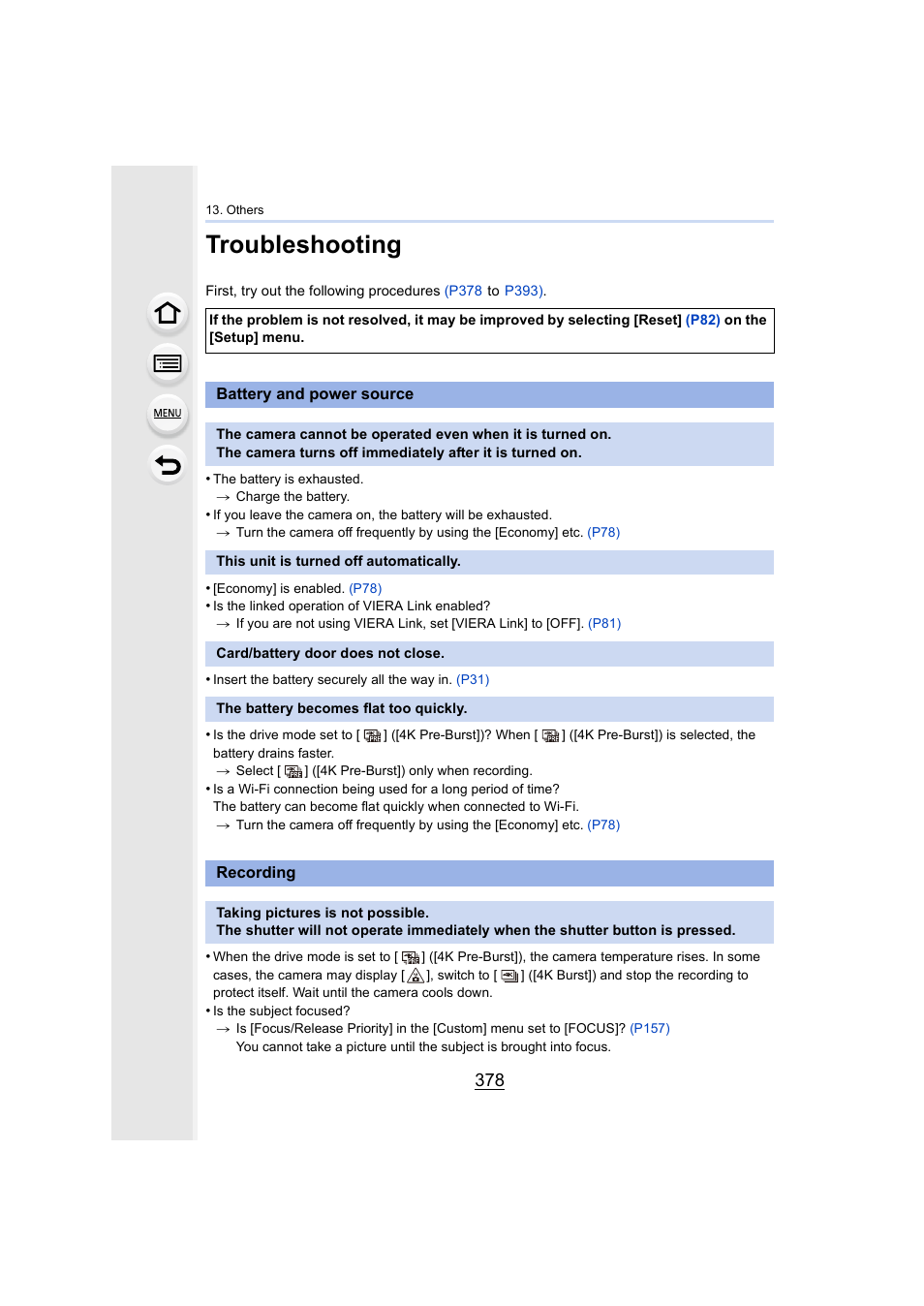 Troubleshooting, P378, P378) | Overheat indicator | Panasonic Lumix GX8 User Manual | Page 378 / 403