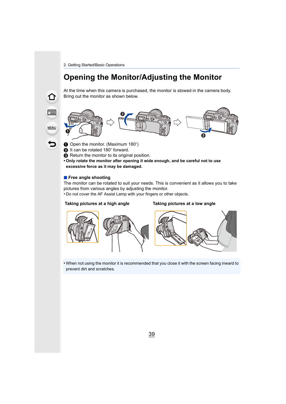Opening the monitor/adjusting the monitor, P39) | Panasonic Lumix GX8 User Manual | Page 39 / 403