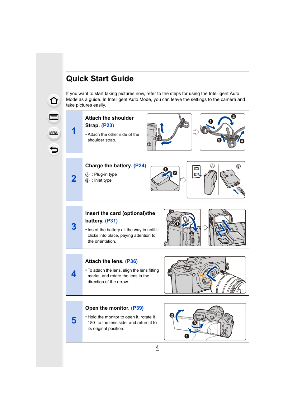 Quick start guide | Panasonic Lumix GX8 User Manual | Page 4 / 403