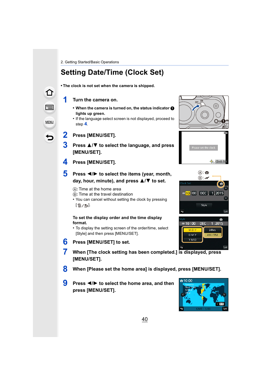 Setting date/time (clock set), P40), Atus indicator | On/off switch | Panasonic Lumix GX8 User Manual | Page 40 / 403