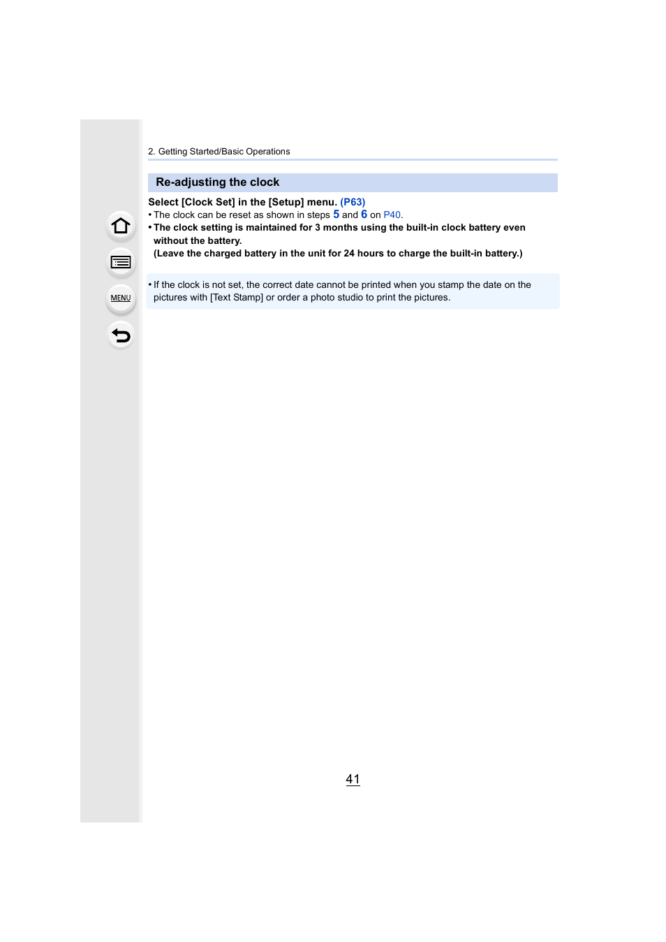 Re-adjusting the clock | Panasonic Lumix GX8 User Manual | Page 41 / 403