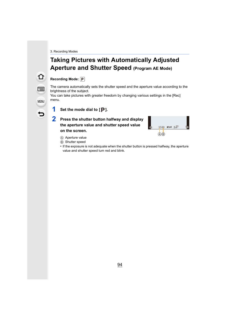 P94), Program ae mode) | Panasonic Lumix GX8 User Manual | Page 94 / 403