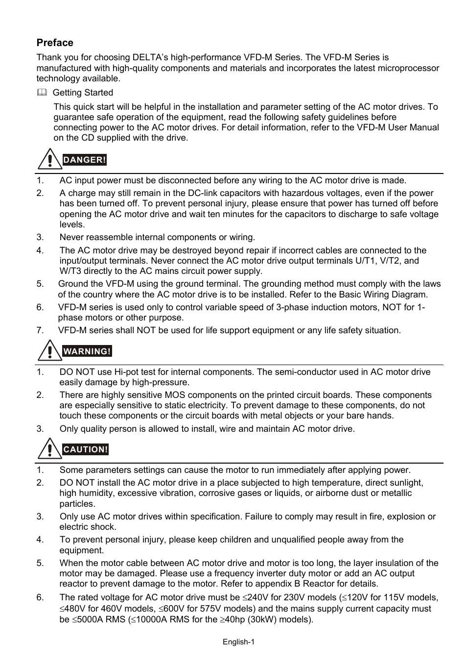 Delta Electronics AC Motor Drive VFD-XXXM User Manual | 22 pages