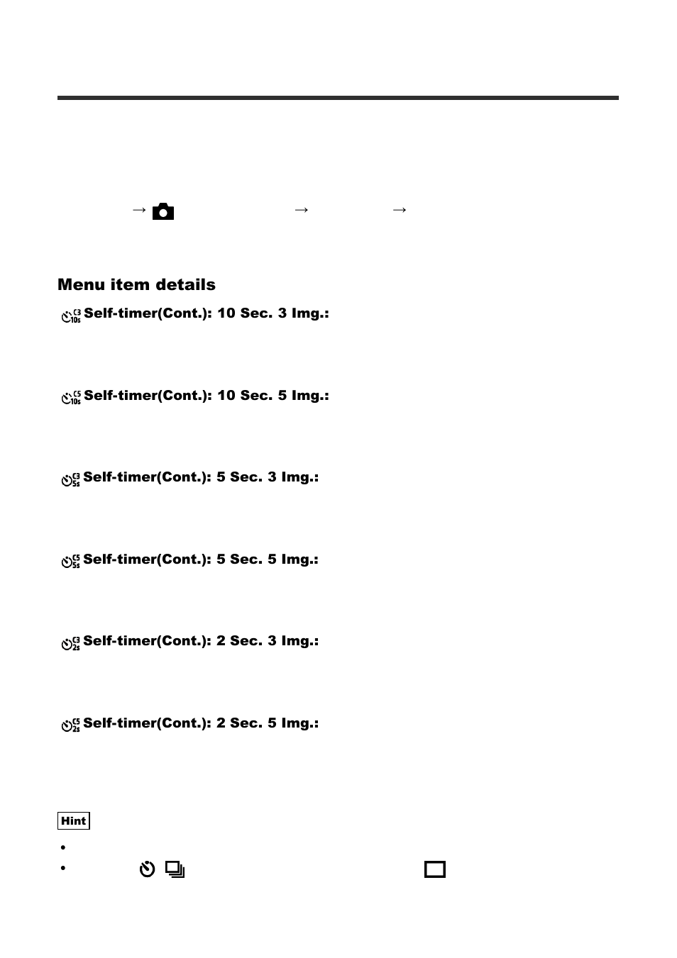 Cont. bracket [86, Self-timer(cont) | Sony Cyber-shot DSC-RX100 IV User Manual | Page 101 / 259