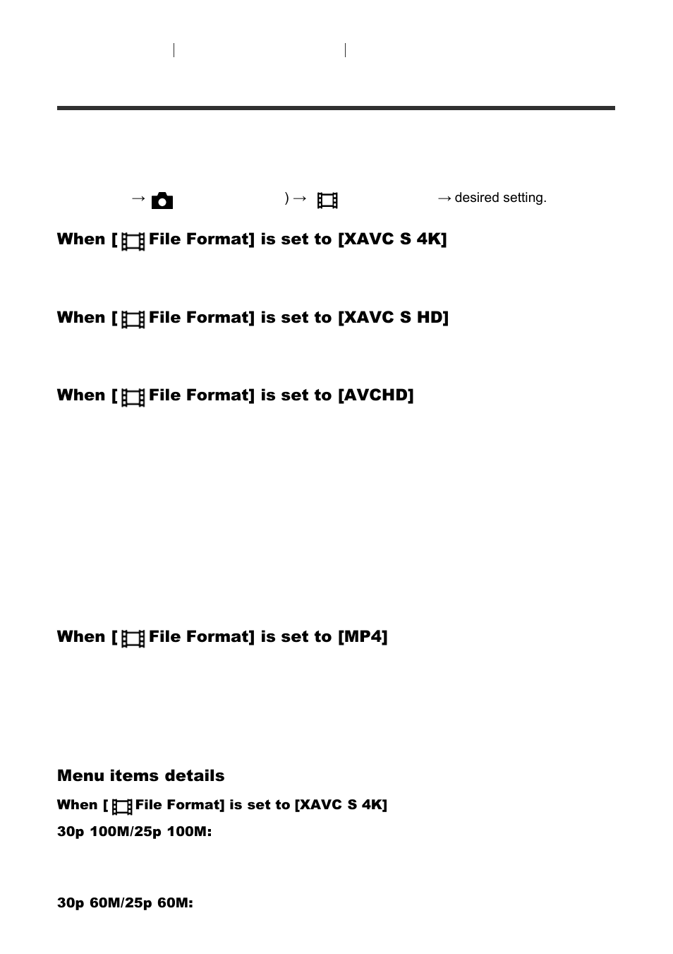 Record setting (movie) | Sony Cyber-shot DSC-RX100 IV User Manual | Page 122 / 259