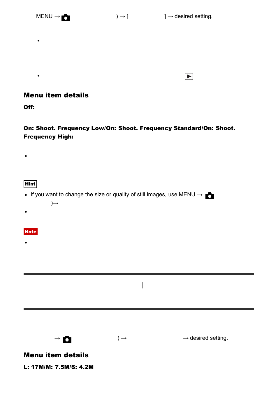 Img. size(dual rec) [108, Img. size(dual rec) | Sony Cyber-shot DSC-RX100 IV User Manual | Page 127 / 259