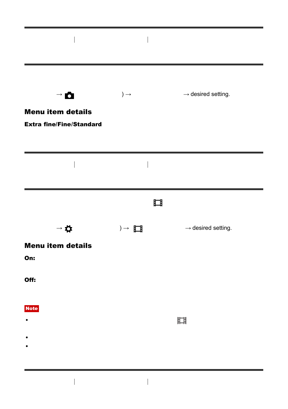 Quality(dual rec) [109, Marker display (movie) [110, Marker settings (movie) [111 | Quality(dual rec), Marker display (movie) | Sony Cyber-shot DSC-RX100 IV User Manual | Page 128 / 259