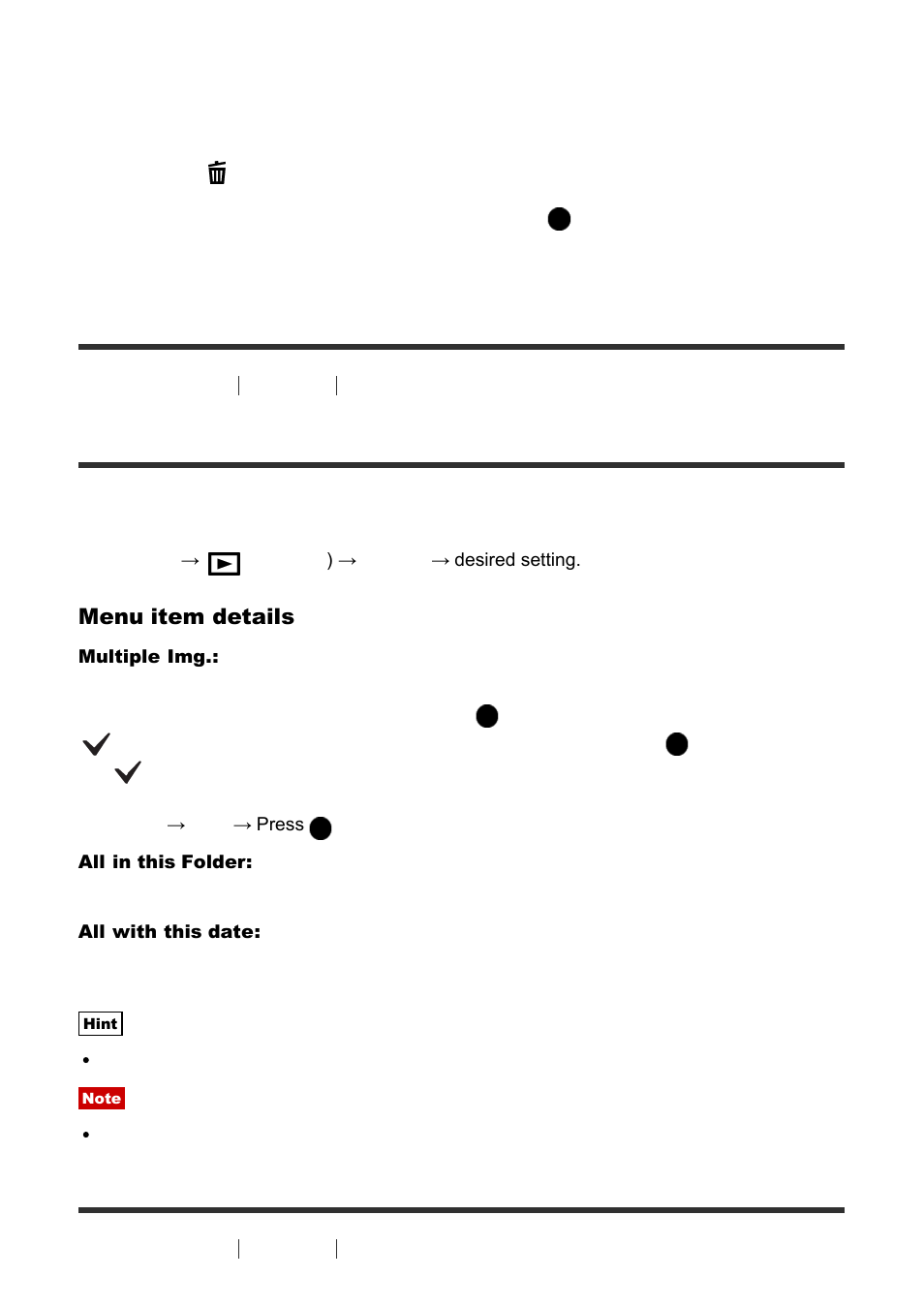 Deleting multiple selected images [156, Playing back movies [157, Deleting multiple selected images | Sony Cyber-shot DSC-RX100 IV User Manual | Page 159 / 259