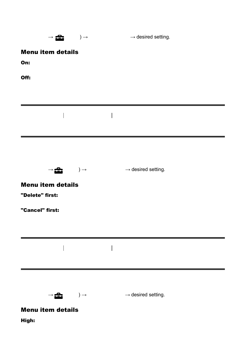 Delete confirm. [178, Display quality [179, Delete confirm | Display quality | Sony Cyber-shot DSC-RX100 IV User Manual | Page 174 / 259