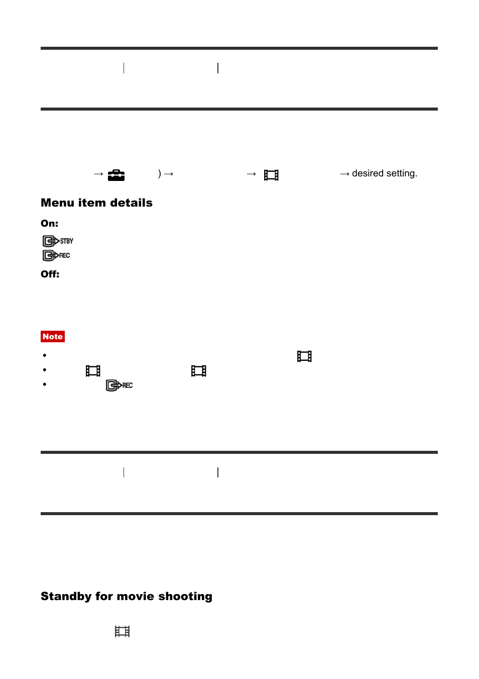 Rec control (movie) [189, Hdmi audio out. (movie) [190, Rec control (movie) | Hdmi audio out. (movie) | Sony Cyber-shot DSC-RX100 IV User Manual | Page 182 / 259