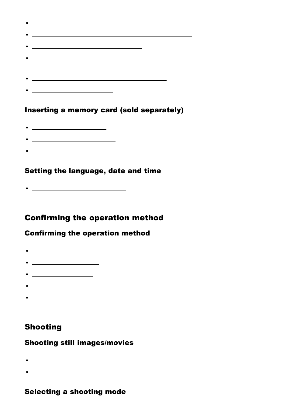 Confirming the operation method, Shooting | Sony Cyber-shot DSC-RX100 IV User Manual | Page 2 / 259