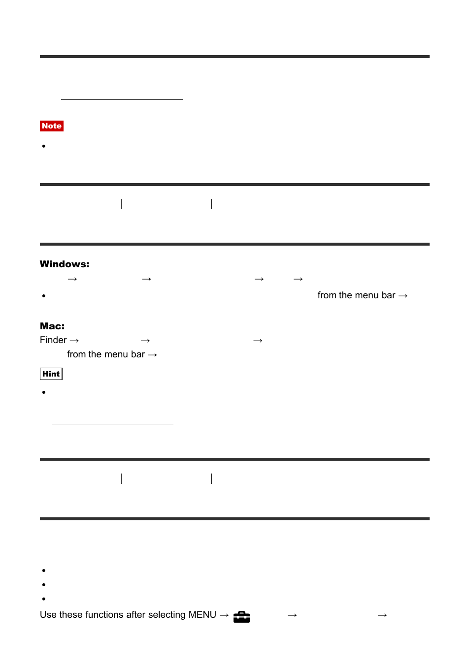 Accessing image data converter guide [241, Remote camera control [242, Installing image data converter | Accessing image data converter guide, Remote camera control | Sony Cyber-shot DSC-RX100 IV User Manual | Page 214 / 259