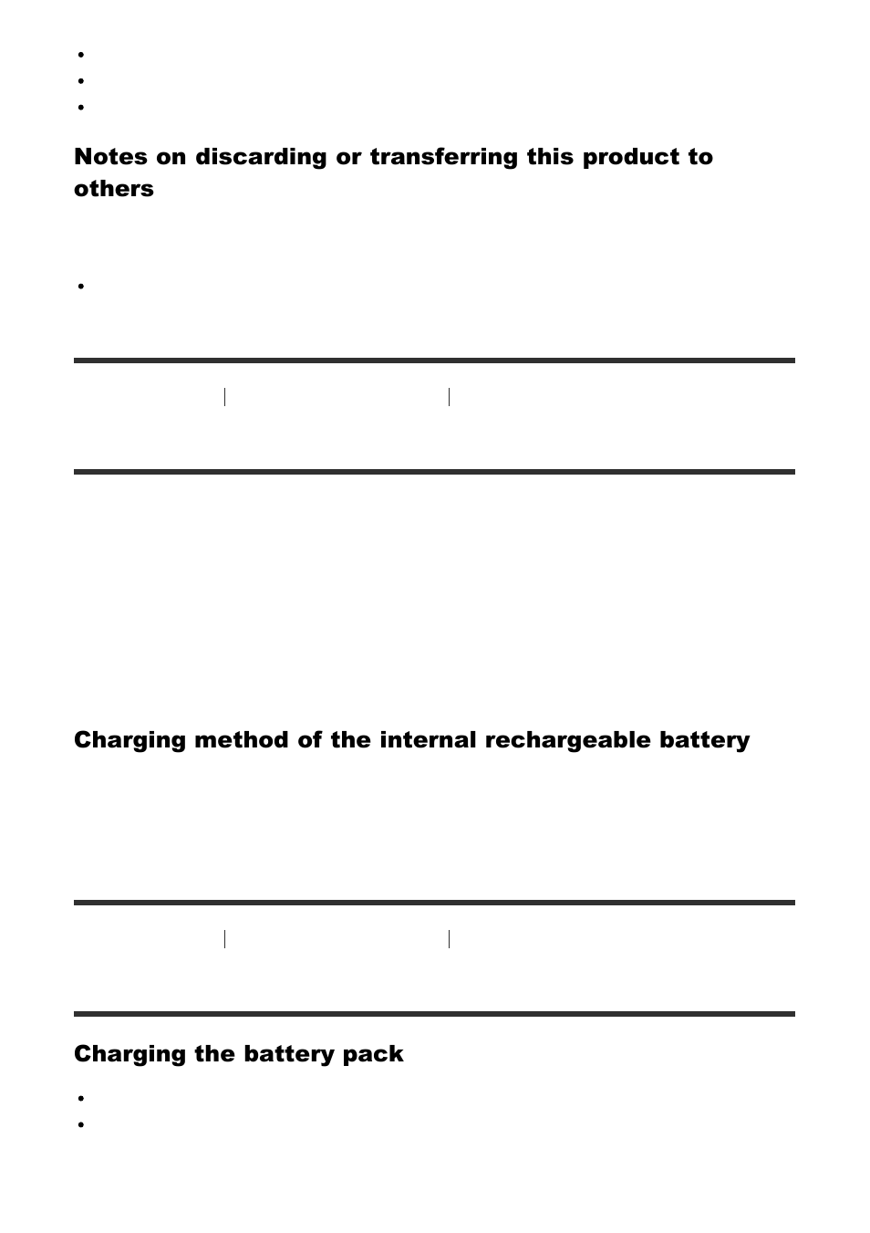 On the internal rechargeable battery [253, Notes on the battery pack [254, On the internal rechargeable battery | Charging the battery pack | Sony Cyber-shot DSC-RX100 IV User Manual | Page 224 / 259