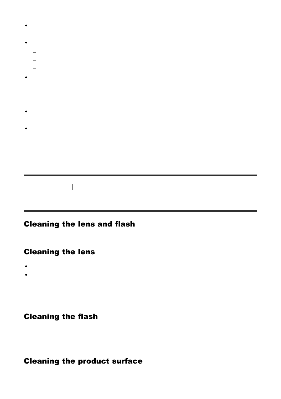 On cleaning [257, On cleaning, Cleaning the lens and flash | Cleaning the lens, Cleaning the flash, Cleaning the product surface | Sony Cyber-shot DSC-RX100 IV User Manual | Page 228 / 259