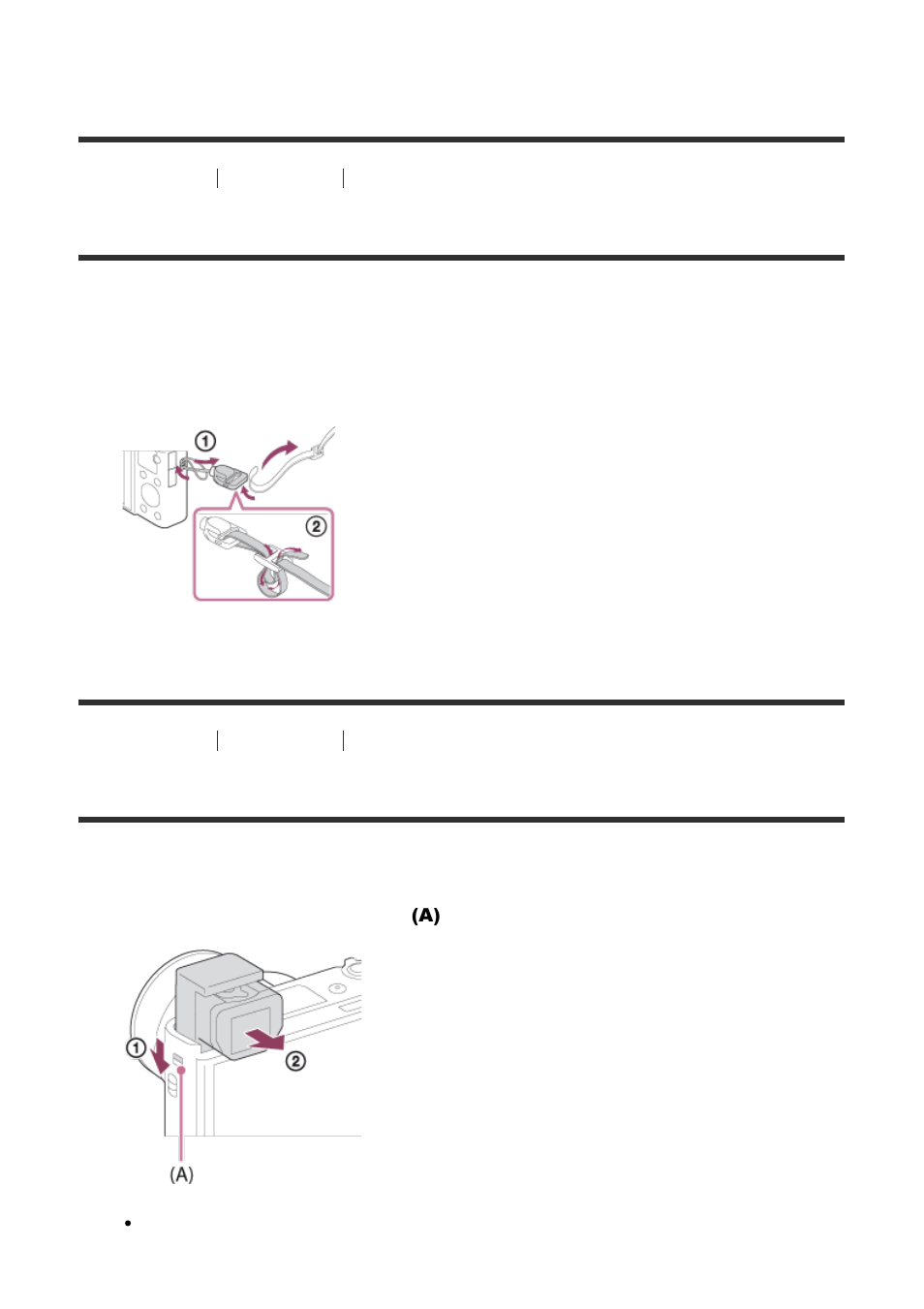 Using the shoulder strap (sold separately) [5, Adjusting the viewfinder (diopter-adjustment) [6, Using the shoulder strap (sold separately) | Adjusting the viewfinder (diopter-adjustment) | Sony Cyber-shot DSC-RX100 IV User Manual | Page 28 / 259