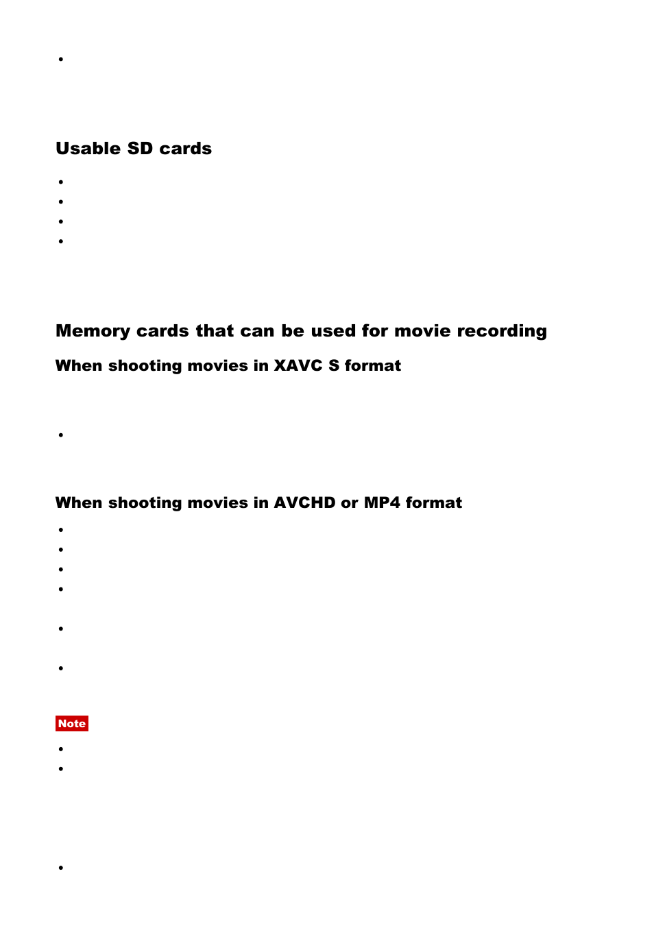 Usable sd cards | Sony Cyber-shot DSC-RX100 IV User Manual | Page 39 / 259