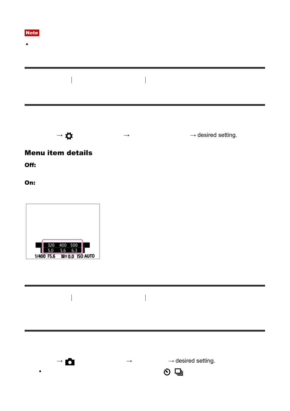 Exposure set. guide [80, Drive mode [81, Exposure set. guide | Drive mode | Sony Cyber-shot DSC-RX100 IV User Manual | Page 97 / 259