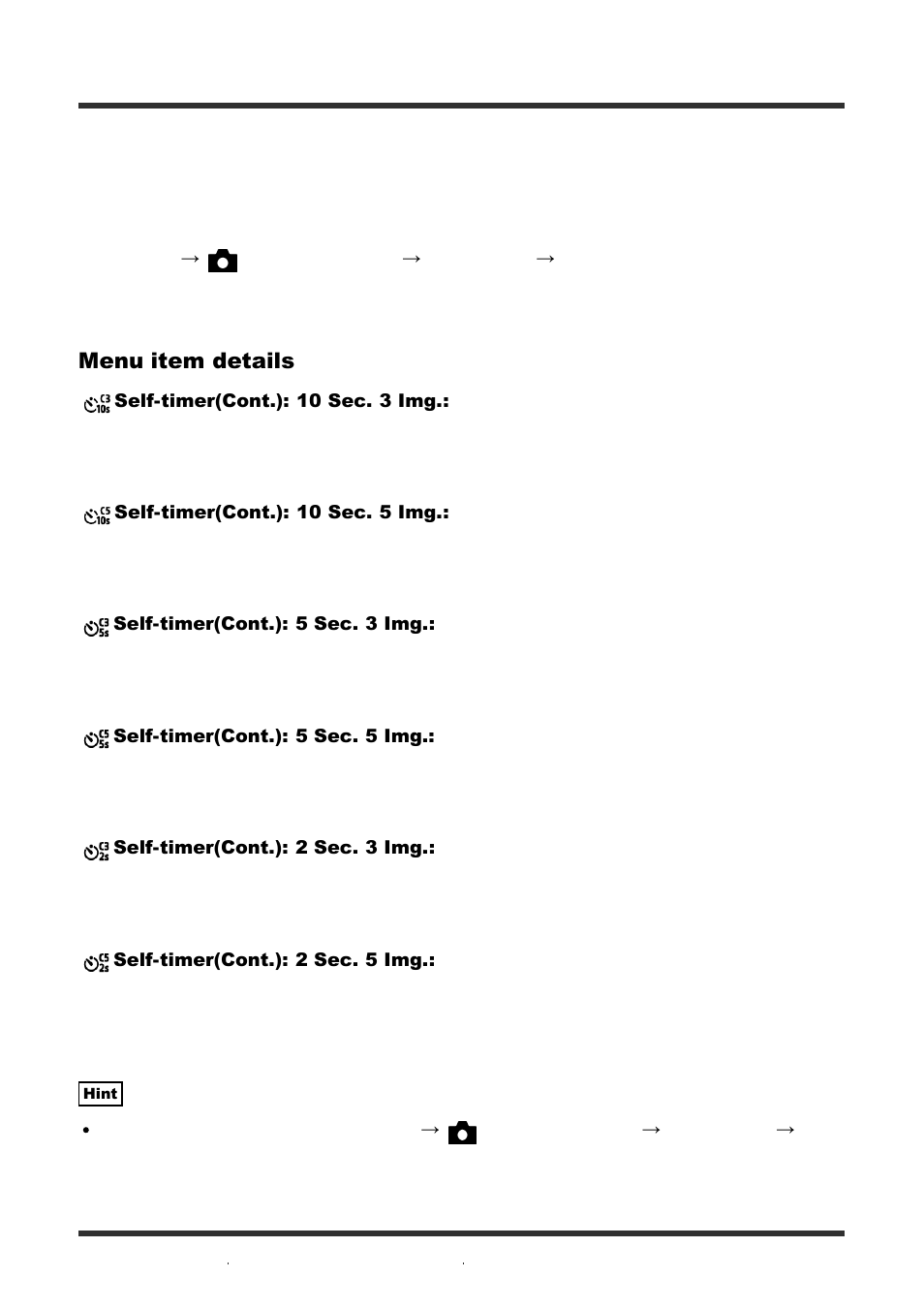 Cont. bracket [99, Self-timer(cont) | Sony Cyber-shot RX10 III User Manual | Page 109 / 274